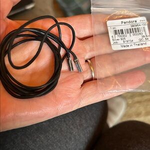 Pandora Sterling Silver Black Leather Lariat Necklace
